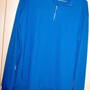 MEN'S NEW BLUE LIGHTWEIGHT SWEATER W/ZIPPER AT NECK SIZE 2XL POLY/COTTON BLEND